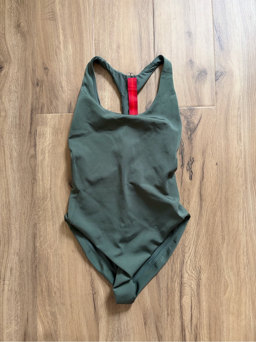 Left On Friday Olive One-Piece Swimsuit with Red Back Strap